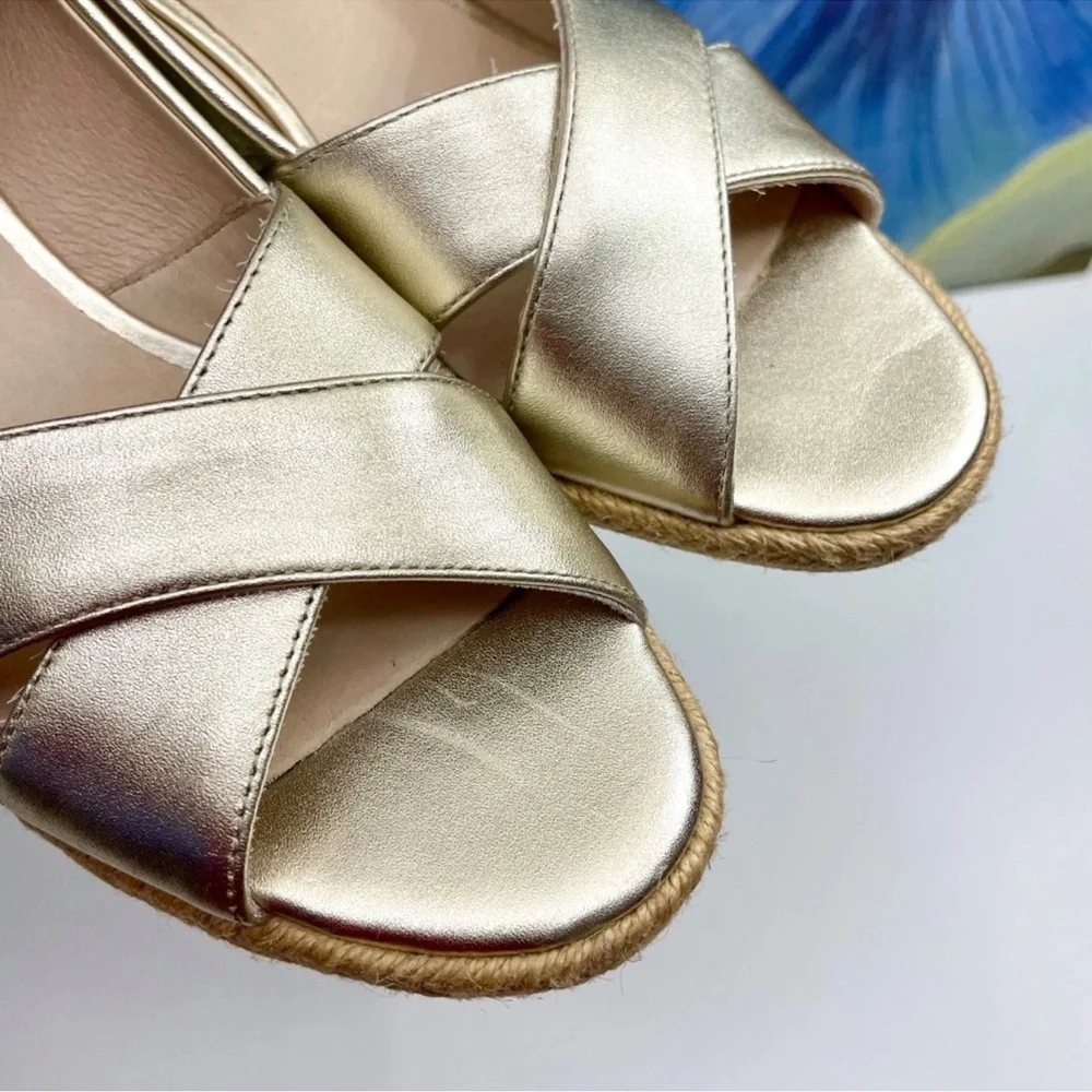 Jack‎ Rogers Palmer Crisscross Wedge Espadrille In Gold Size 8